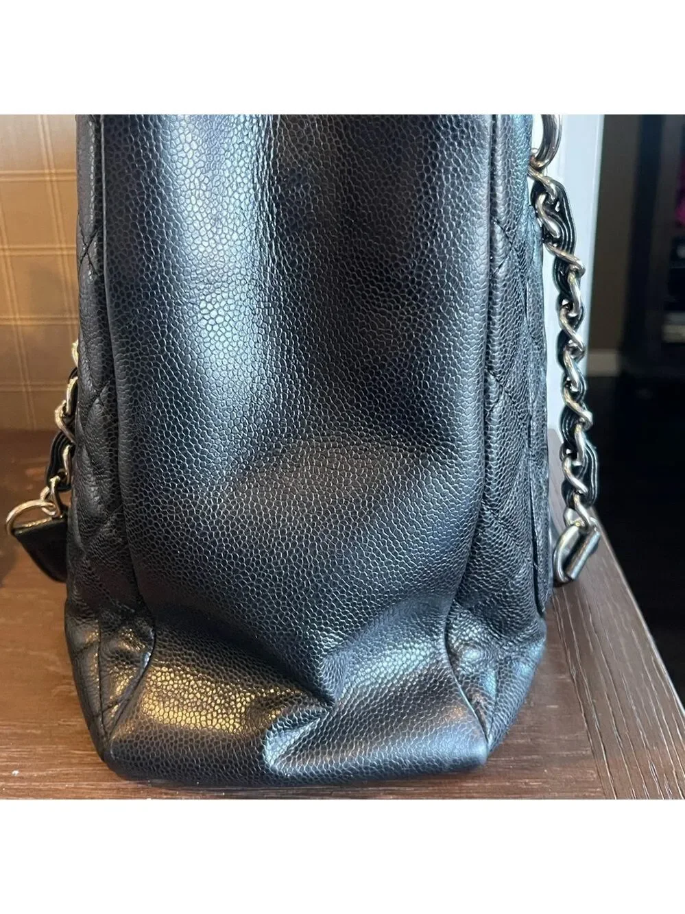 CHANEL Black Quilted Caviar Leather Tote with Interlocking CC